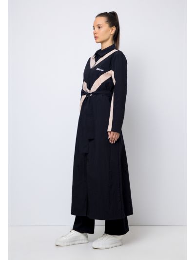 Contrast Belted Full Zip Long Jacket