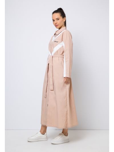 Contrast Belted Full Zip Long Jacket