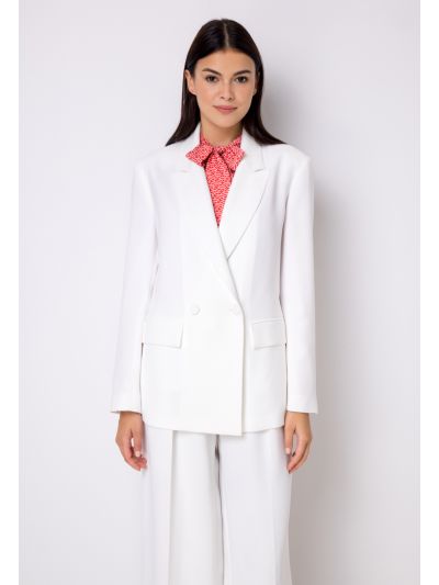 Double Breasted Notched Collar Solid Blazer