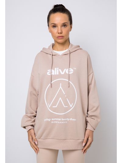 Front Printed Knitted Drop Shoulder Hoodie