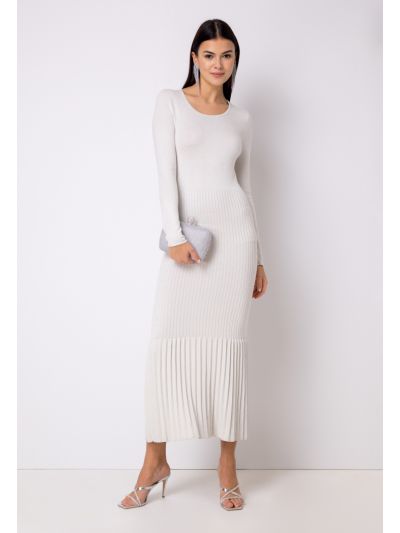 Lurex Pleated Ribbed Knitted Dress