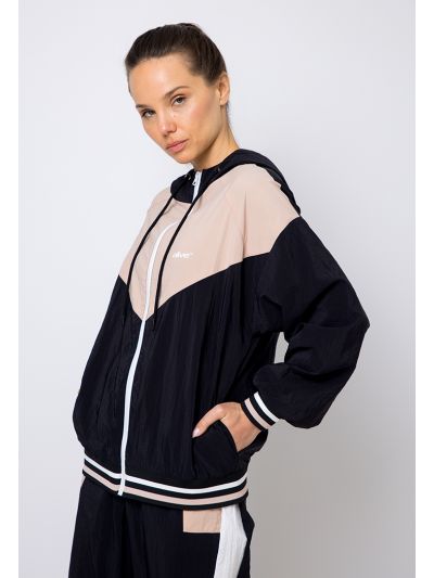 Contrast Hooded Striped Hem Jacket