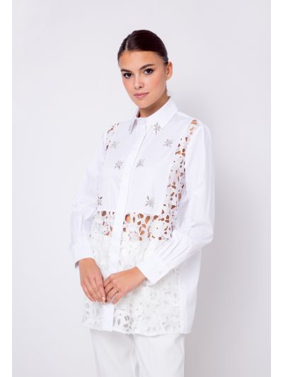 Floral Lace Crystal Embellished Shirt