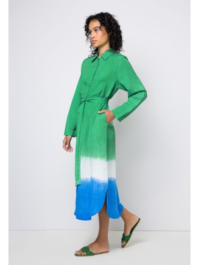 Multicolor Belted Maxi Shirt Dress