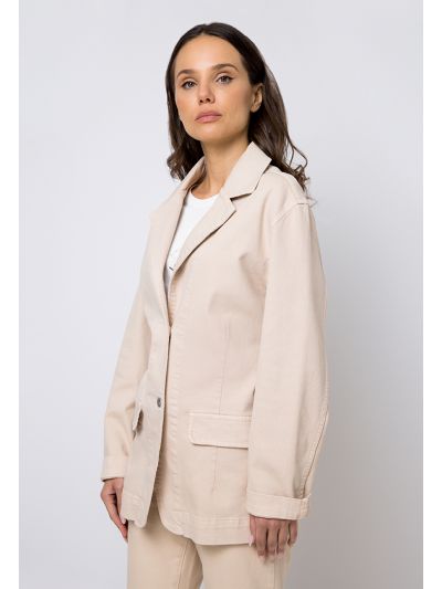 Solid Notched Collar Denim Blazer