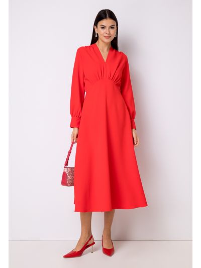 Solid V-Neck Flared Maxi Dress