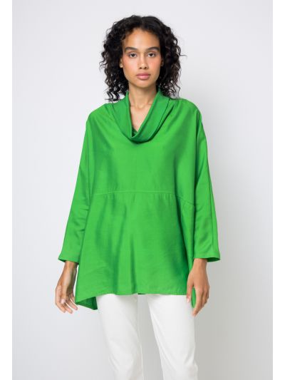 Folded Neck Oversized Solid Blouse