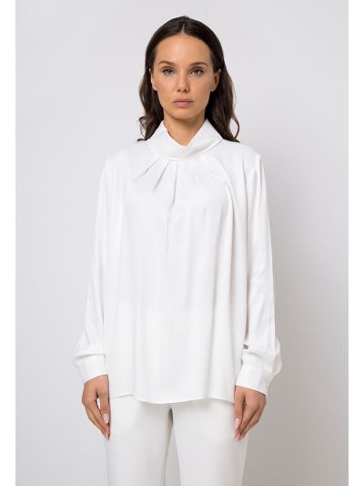 Solid Pleated Long Sleeve Blouse