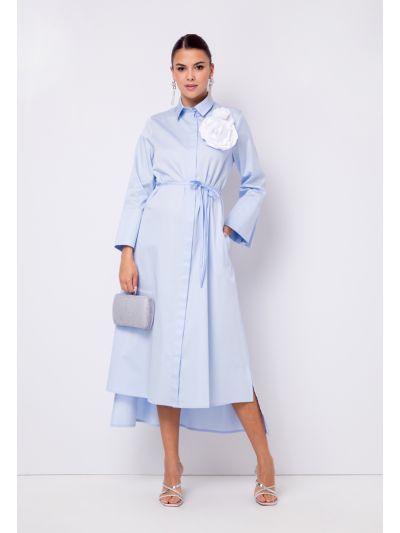 Floral Adornment Solid Shirt Dress