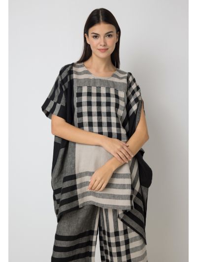 Checked Oversized Side Slit Blouse
