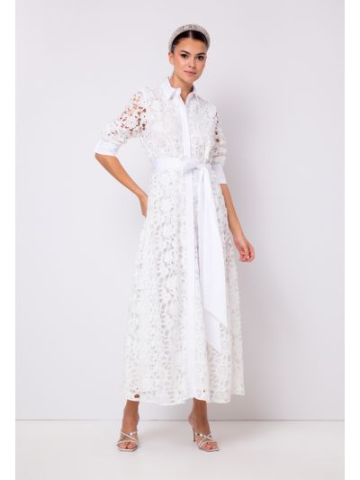Floral Lace Maxi Shirt Dress