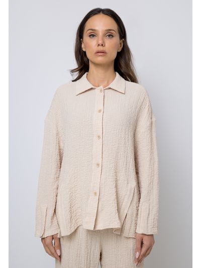 Solid Textured Front Slit Shirt