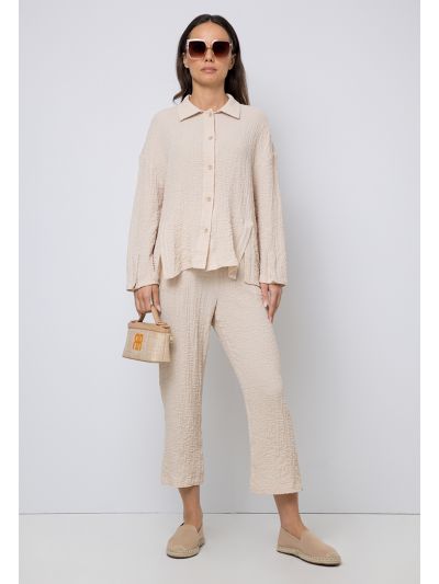 Solid Textured Straight Leg Trouser