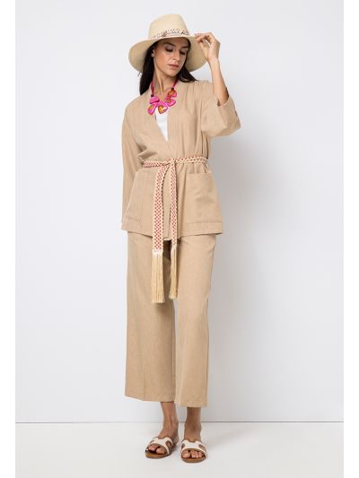 Wide Leg Button Embellished Trouser