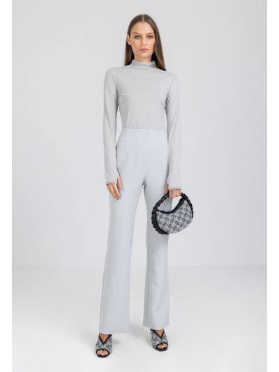 Solid Flared High Waist Trouser