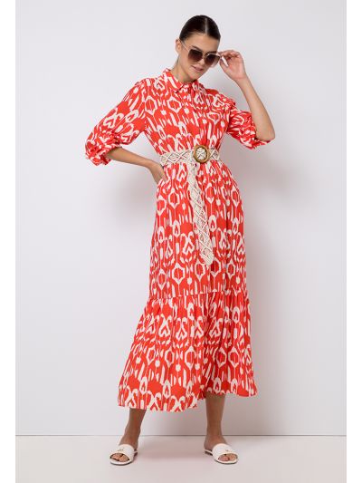 Printed Ruffled Belted Maxi Dress