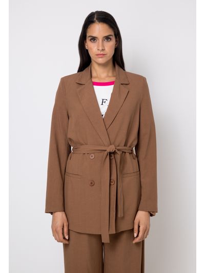 Double Breasted Notched Collar Belted Blazer