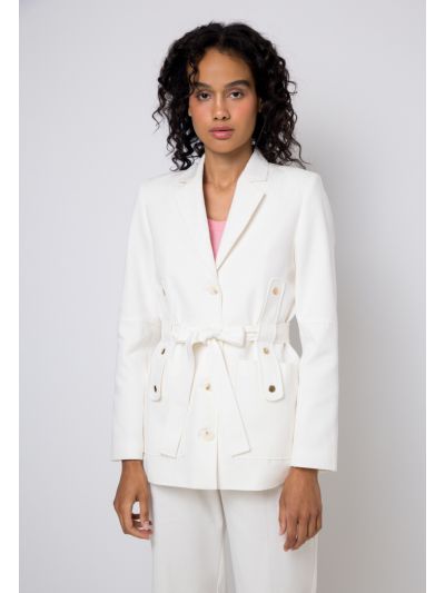 Notched Collar Belted Blazer