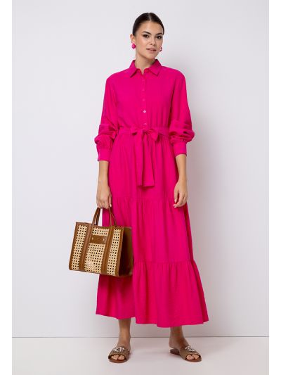 Solid Tiered Belted Maxi Dress