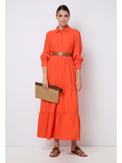 Solid Tiered Belted Maxi Dress