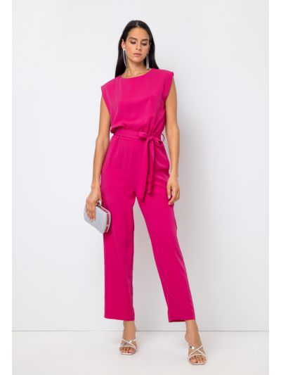 Sleeveless Belted Elastic Waist Jumpsuit