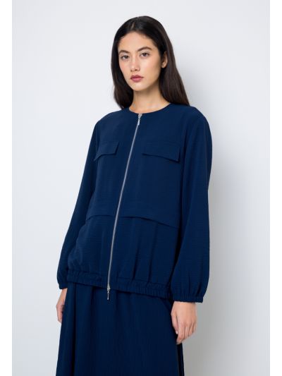 Crinkled Full Zip Solid Jacket