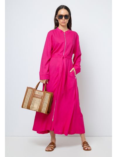 Zip Front Belted Flared Maxi dress