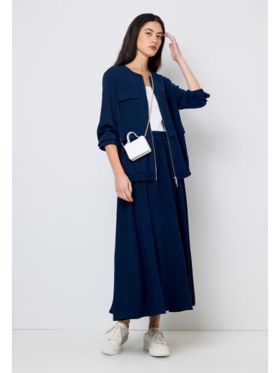 Crinkled Solid Flared Maxi Skirt