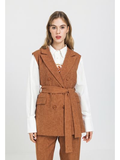 Sleeveless Belted Notched Collar Vest