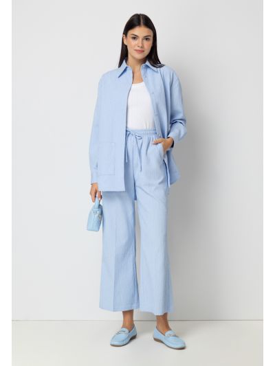 Textured Wide Leg High Waist Trouser