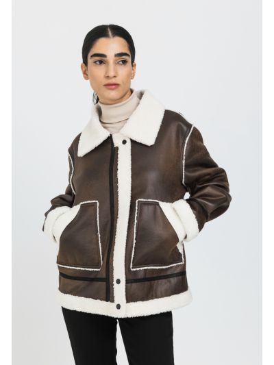 Faux Shearling Contrast Aviator Jacket