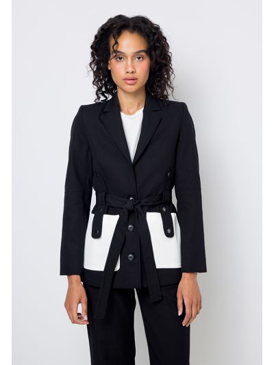 Notched Collar Belted Blazer