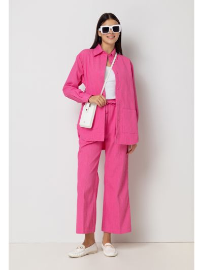 Textured Wide Leg High Waist Trouser