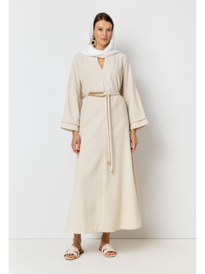 V-Neck Relaxed Fit Belted Abaya
