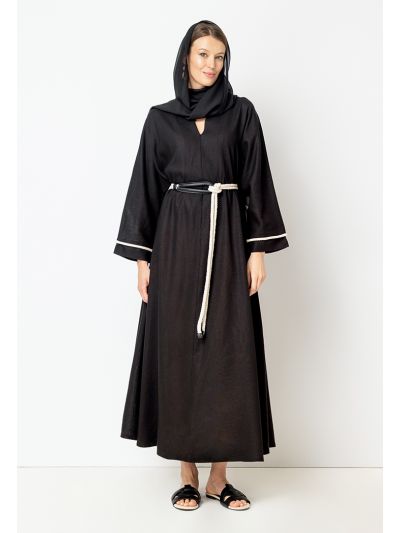 V-Neck Relaxed Fit Belted Abaya