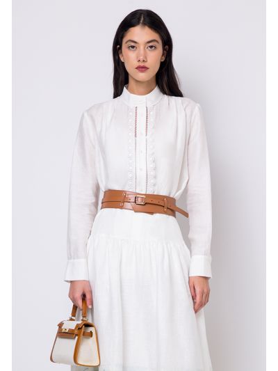 Solid Long Sleeve Lace Shirt Set (2 PCS)