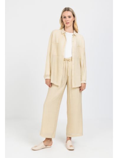 Solid Crinkled Straight Leg Pants