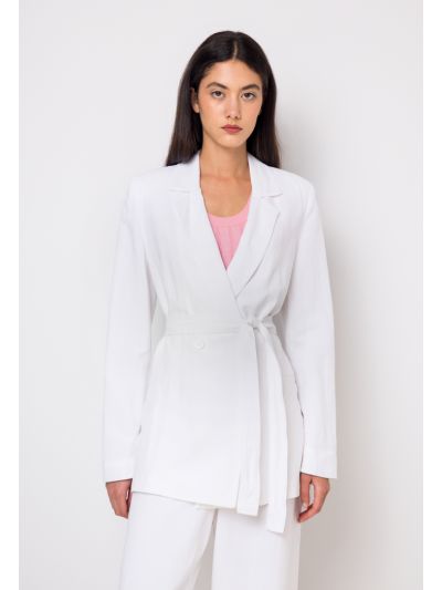 Double Breasted Notched Collar Belted Blazer