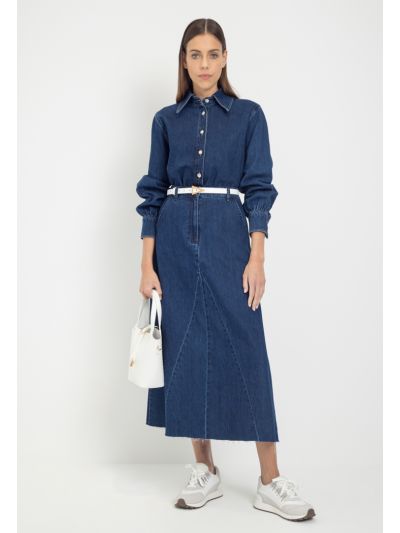 A-Line Denim Maxi Skirt