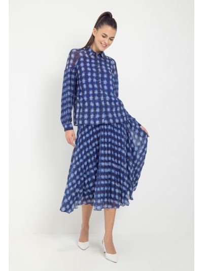 Printed Pleated Flared Skirt
