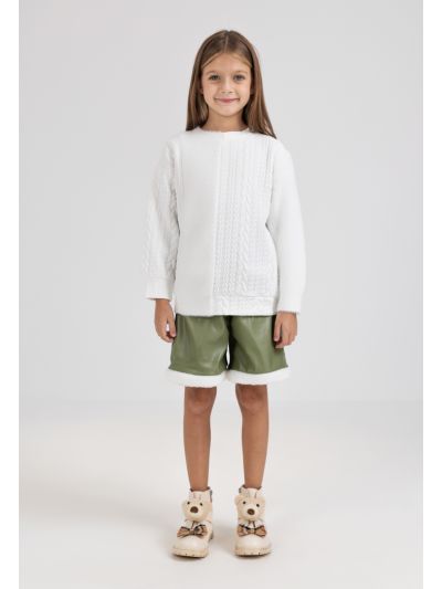 Shearling Embellished PU Leather Shorts