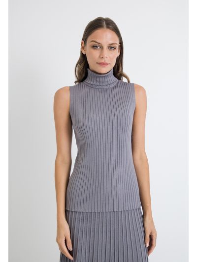 Ribbed Knitted High Neck Basic Top
