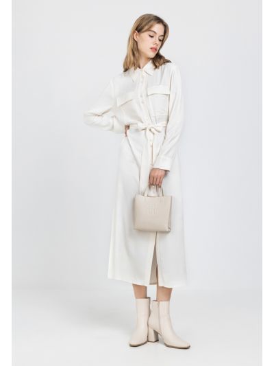 Side Slit Shirt Dress With Belt