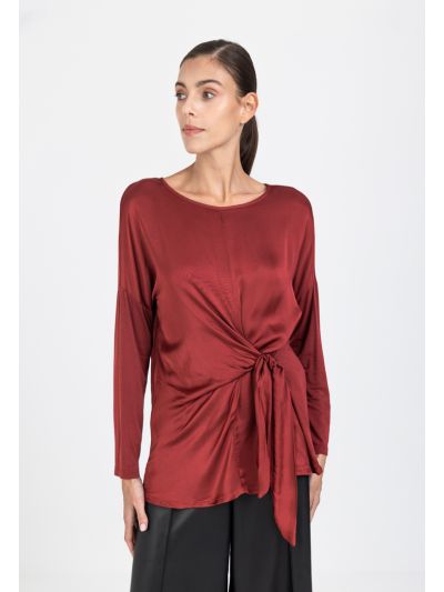 Solid Self Tie Drape Blouse