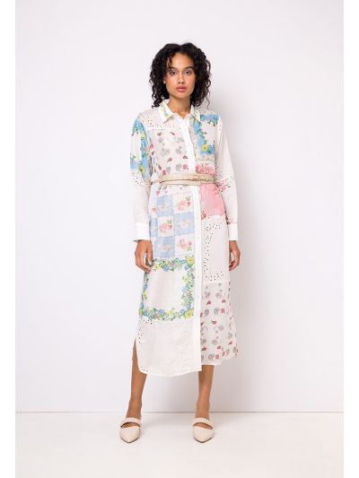 Schiffli Printed Belted Shirt Dress Set (2 PCS)