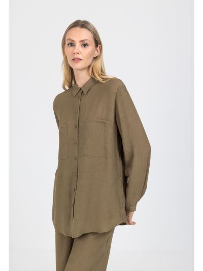 Crinkled Solid Patch Pocket Shirt
