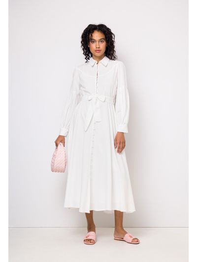 Pleated Sleeve Belted Flared Dress Set (2 PCS)