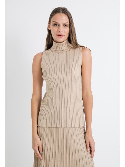 Ribbed Knitted High Neck Basic Top