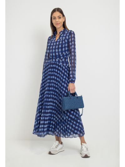 Printed Pleated Flared Maxi Dress