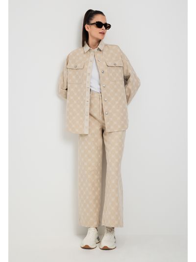 Monogram Print Wide Leg Denim Trouser